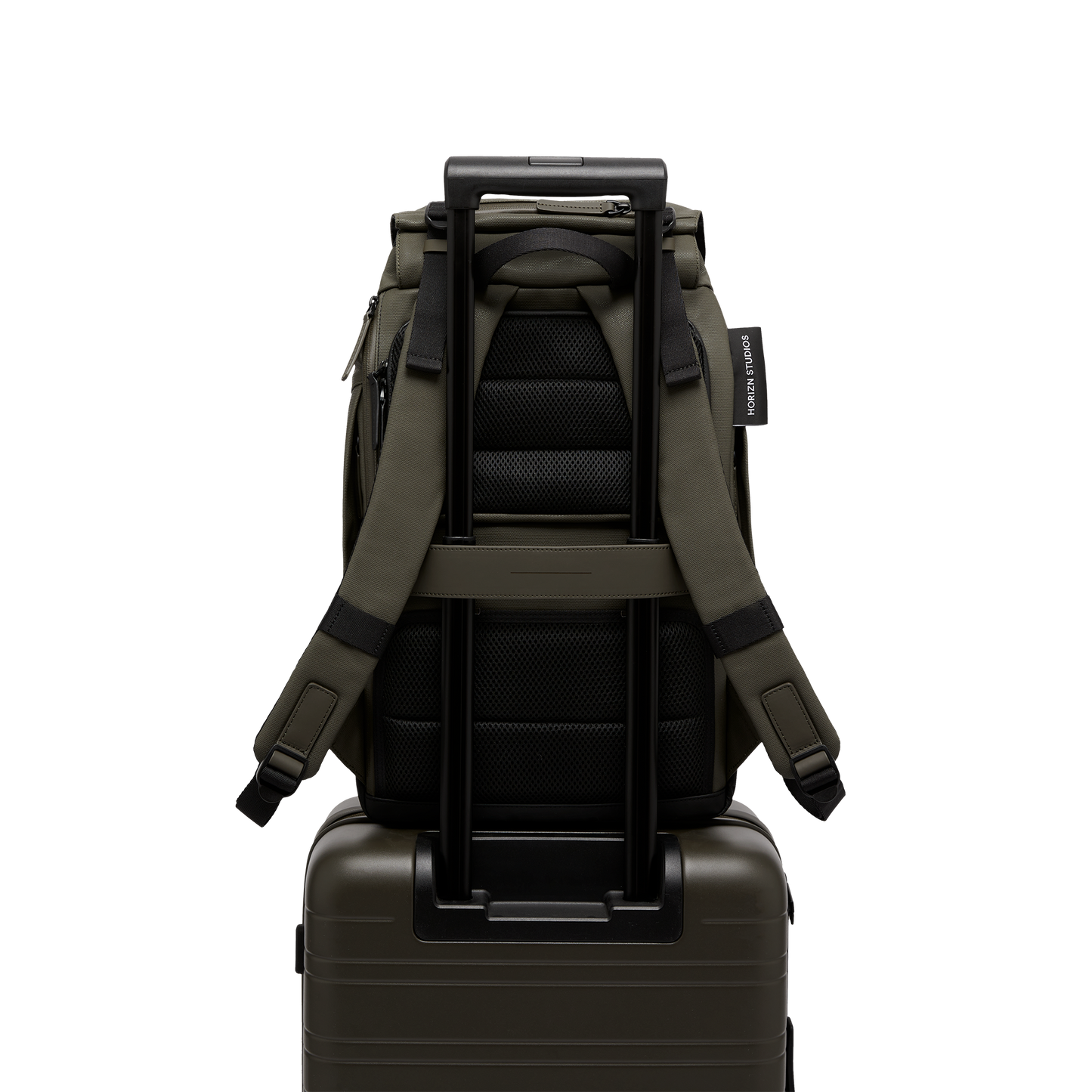 Sofo Rucksack City Darkolive Trolley Rückseite - Wasserabweisend Vegan Ergonomisch - Horizn Studios