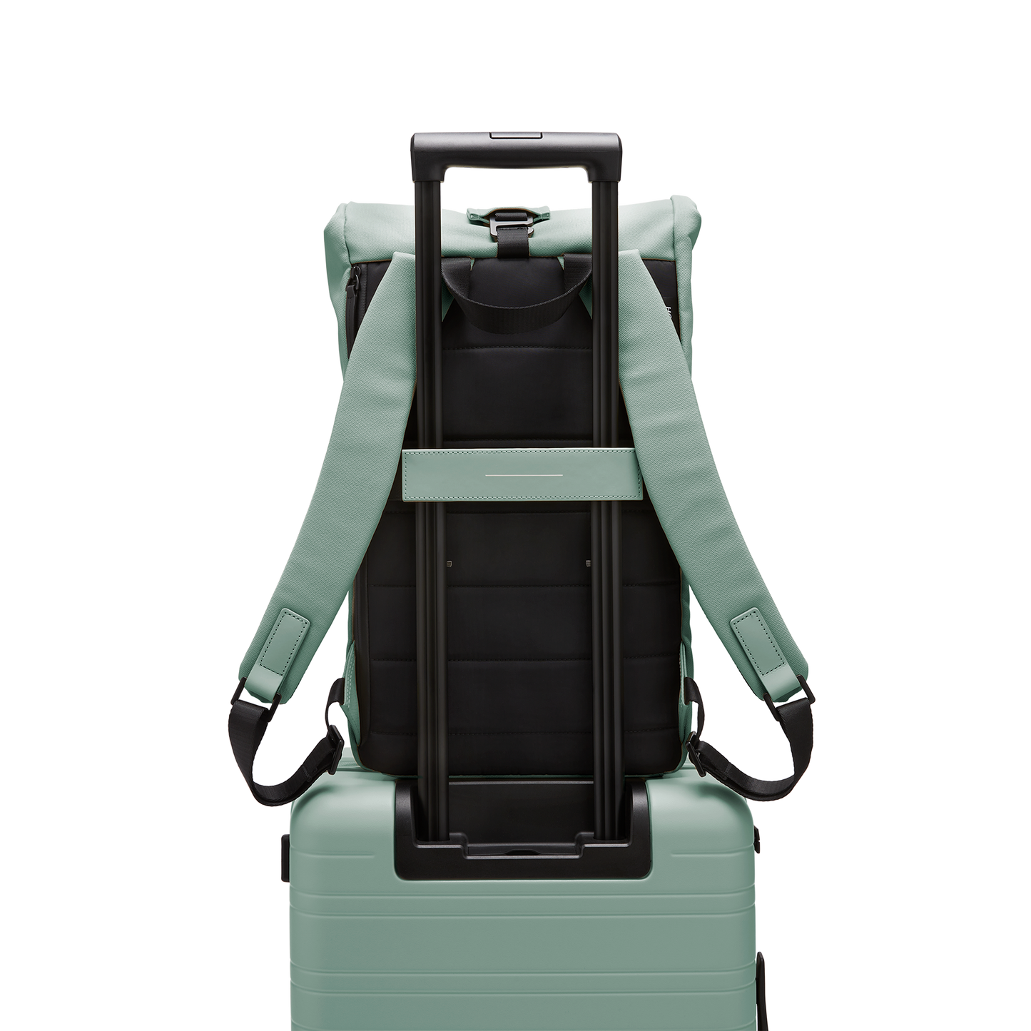 Sofo Rolltop Rucksack Marine Green Trolley Rückseite - Wasserabweisend Vegan Ergonomisch - Horizn Studios