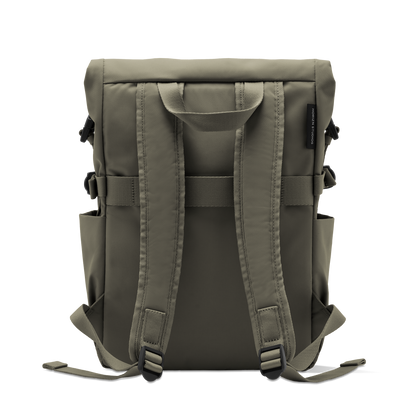 Shibuya Rolltop Rucksack Grün Rückseite - Wasserabweisend Vegan Ergonomisch - Horizn Studios