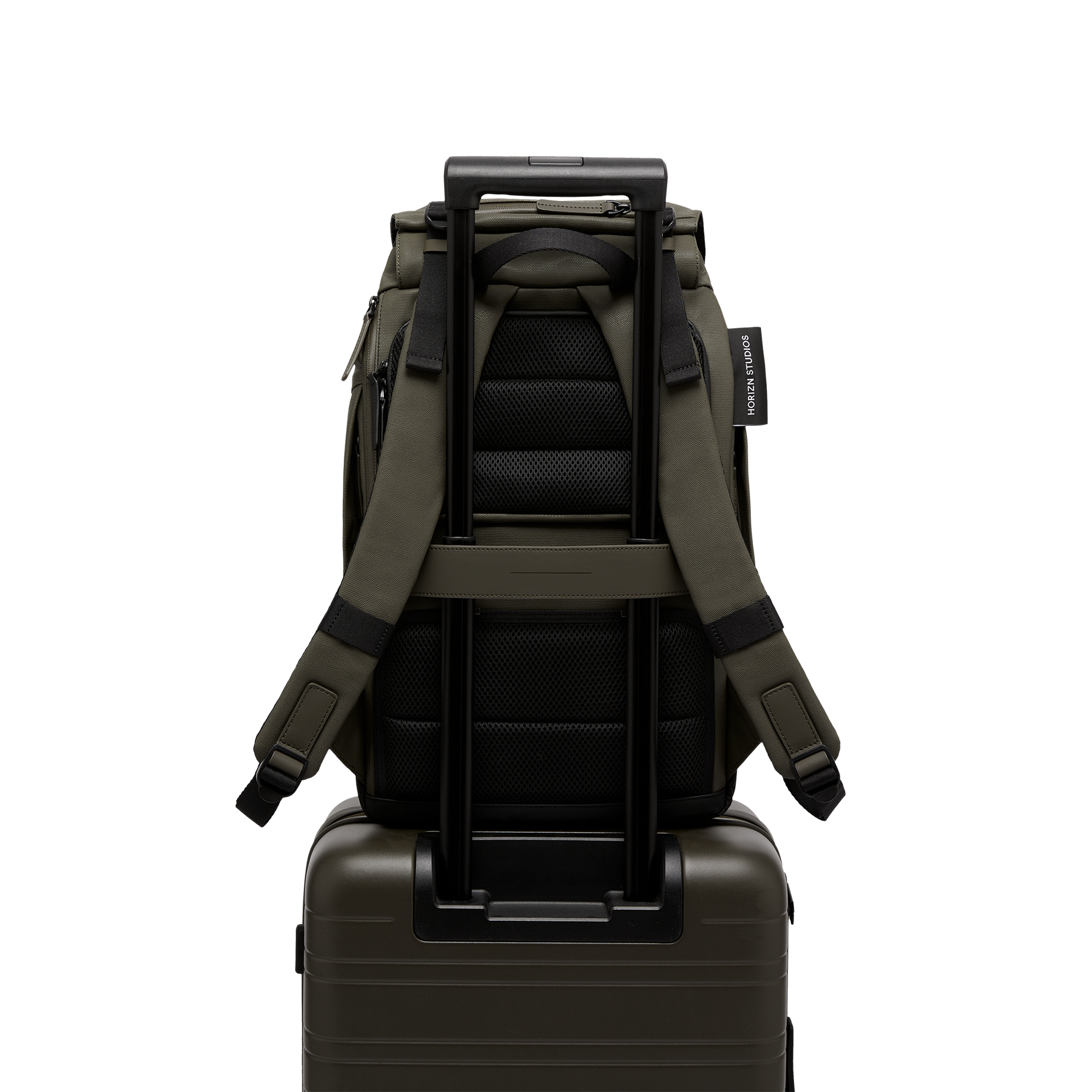 Sofo Rucksack City Darkolive Trolley Rückseite - Wasserabweisend Vegan Ergonomisch - Horizn Studios