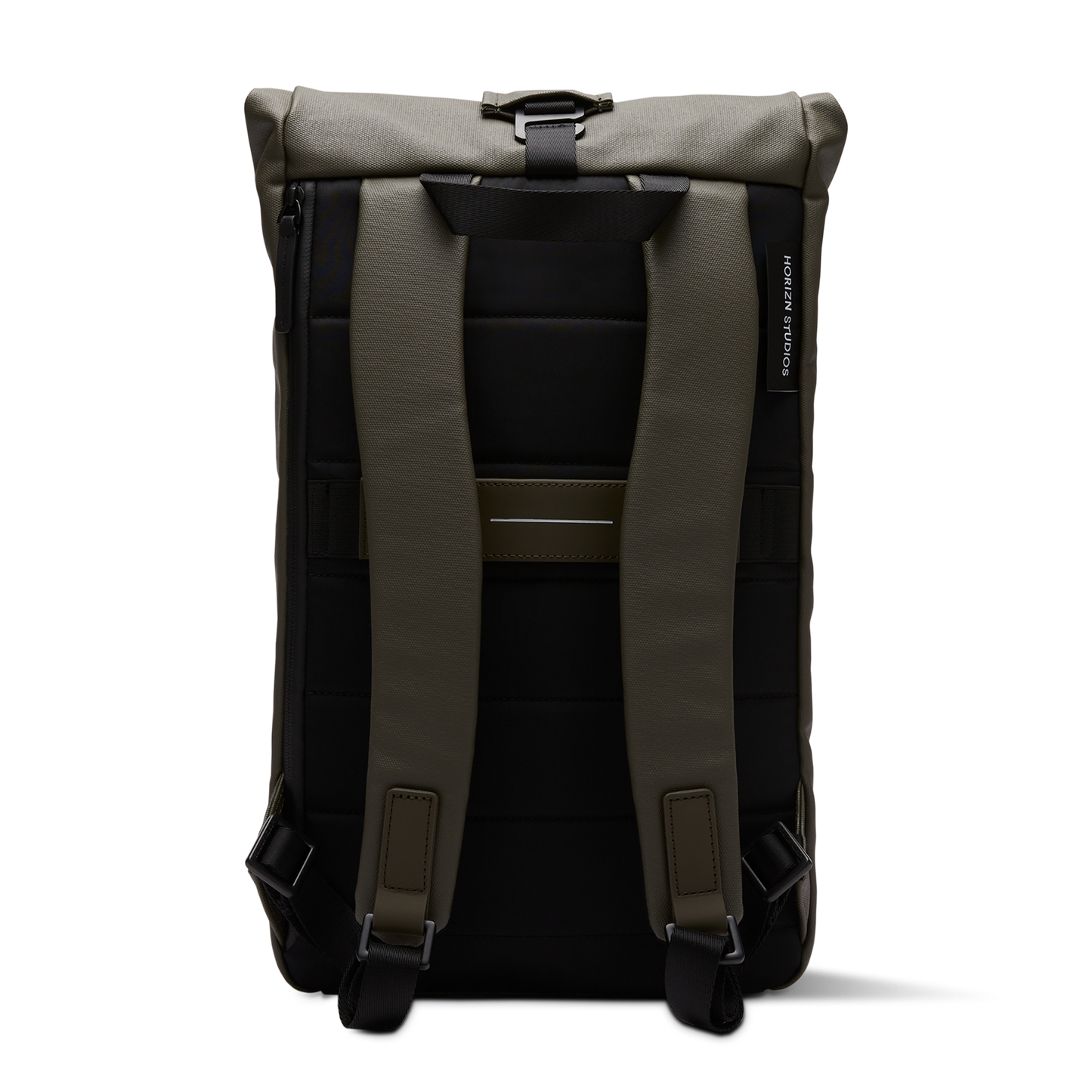 Sofo Rolltop Rucksack Darkolive Rückseite - Wasserabweisend Vegan Ergonomisch - Horizn Studios