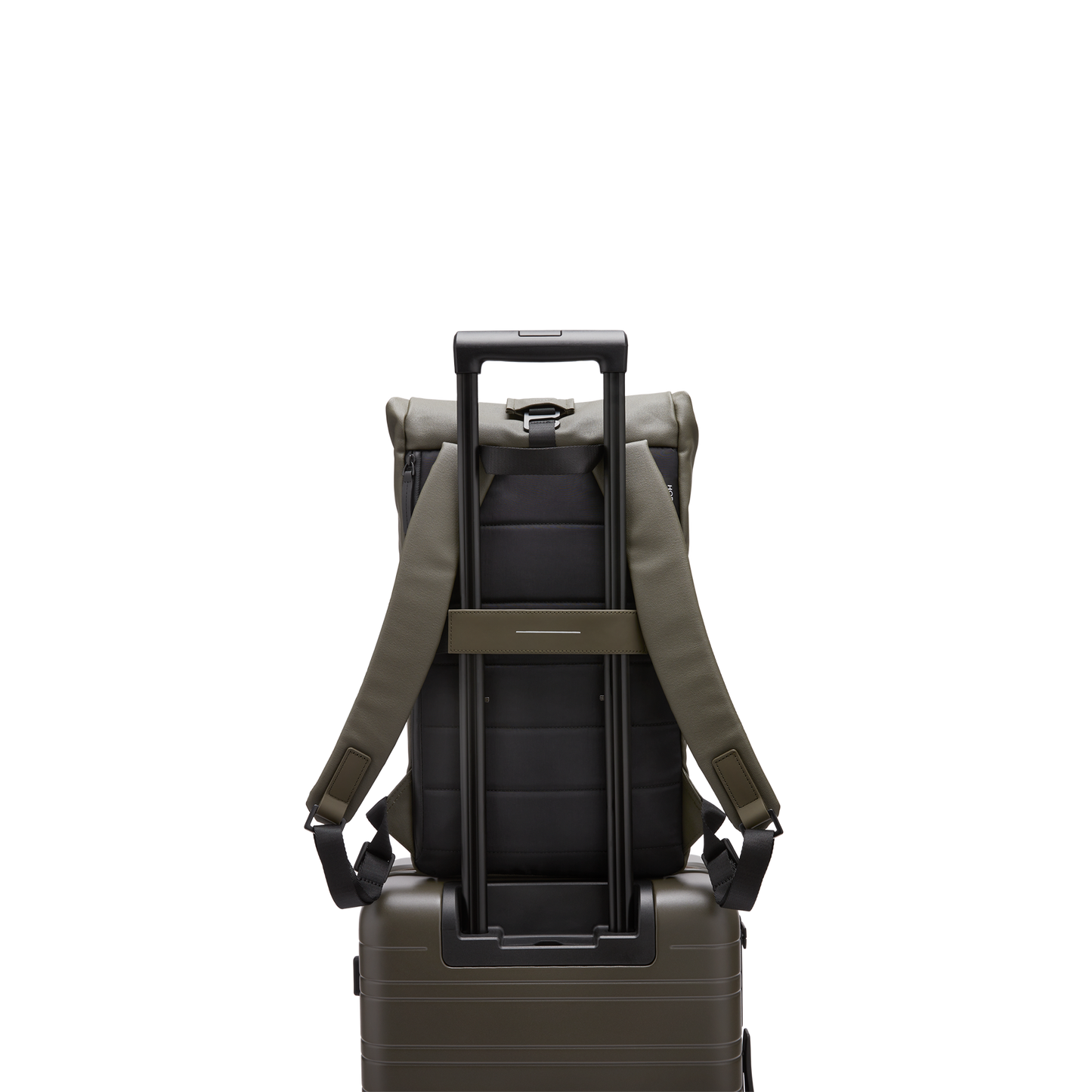 Sofo Rolltop Rucksack Darkolive Trolley Rückseite - Wasserabweisend Vegan Ergonomisch - Horizn Studios