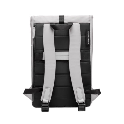 Sofo Rolltop Rucksack Rucksack Light Quartz Grau Rückseite - Wasserabweisend Vegan Ergonomisch - Horizn Studios